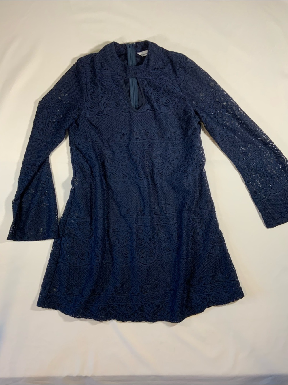 Speechless Navy Lace Long-Sleeve Shift Dress